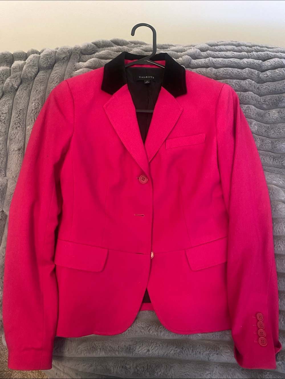 Talbots Bright Pink Blazer with Black Velvet Collar